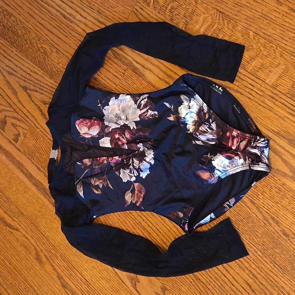 Skye black floral leotard